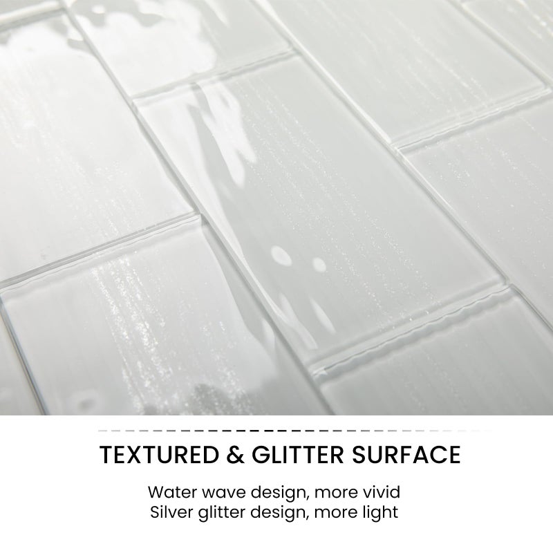 Adedeo Glass Subway Tiles, 3 x 6 Inch, White Glass Tiles for Backsplash, Bathroom Shower Wall, Pack of 32 Pieces - Image 5
