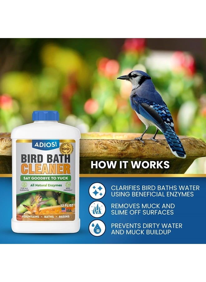 ADIOS! - Bird Bath Cleaner for Outdoor Fountains and Bowls, Safely Cleans Metal, Glass and Stone (8oz) - Image 1
