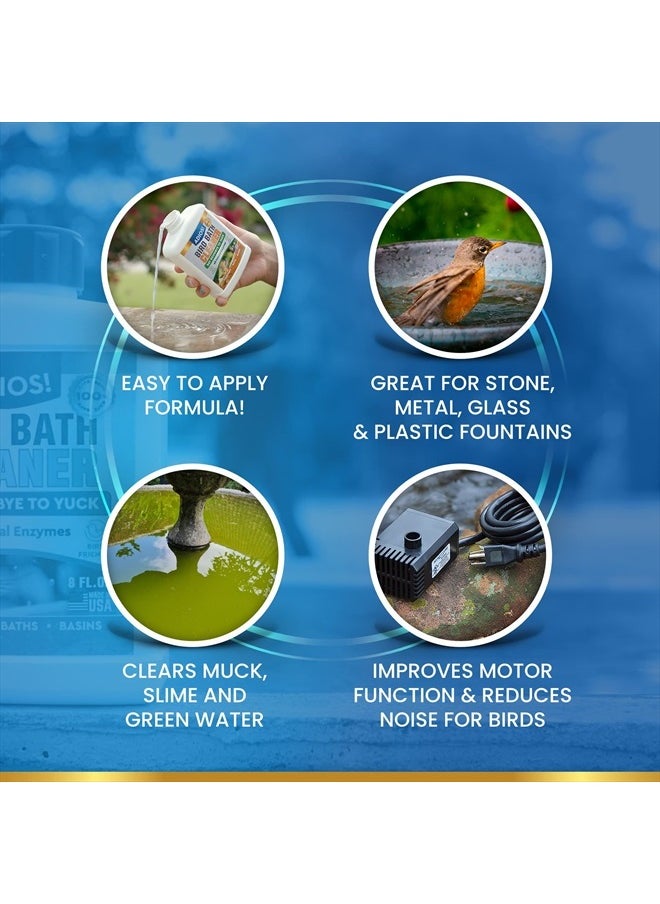 ADIOS! - Bird Bath Cleaner for Outdoor Fountains and Bowls, Safely Cleans Metal, Glass and Stone (8oz) - Image 1