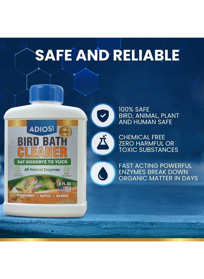 ADIOS! - Bird Bath Cleaner for Outdoor Fountains and Bowls, Safely Cleans Metal, Glass and Stone (8oz) - Image 1