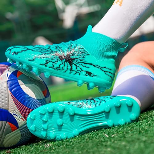 HRJR Kids Soccer Cleats Boys Girls Training Football Cleats Youth Hightop Soccer Shoes for LittleBig Professional Athletic Outdoor Football Shoes Blue 3 Big Kid - Image 3