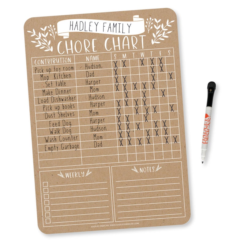 Hadley Designs Magnetic Chore Chart for Kids & Families – Reusable Dry Erase Responsibility Board – Daily Toddler Chore Chart for Ages 4-6 – 12x17 - Image 1