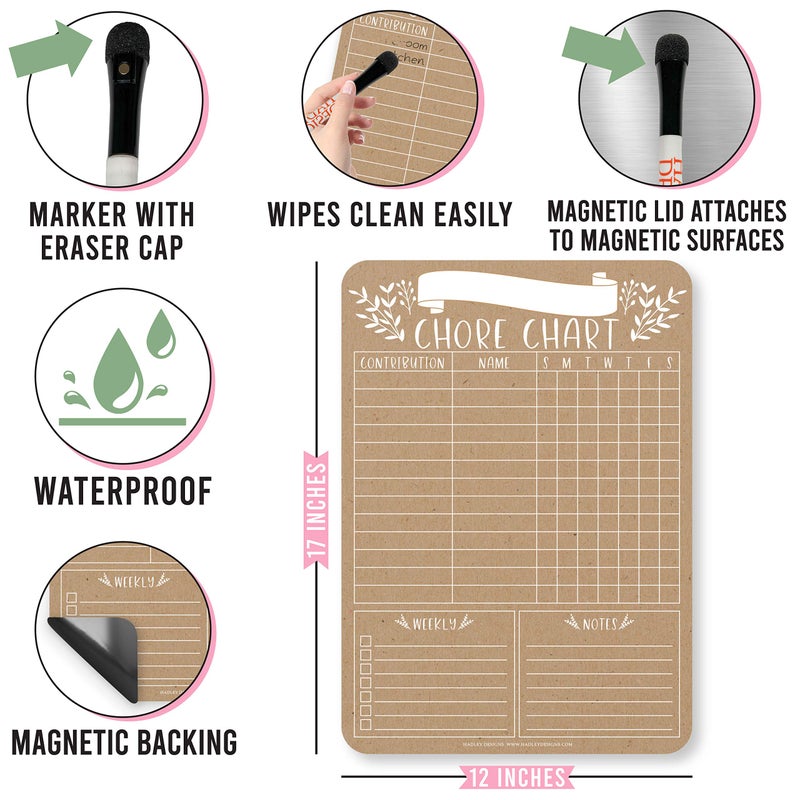 Hadley Designs Magnetic Chore Chart for Kids & Families – Reusable Dry Erase Responsibility Board – Daily Toddler Chore Chart for Ages 4-6 – 12x17 - Image 4