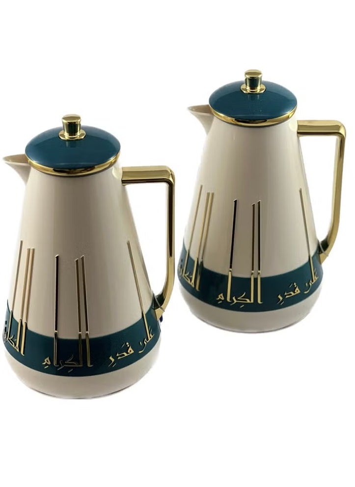 Homemaker 2-Piece Thermal Flask Set – 1L Each | Glass Inner, ABS Body, White/Petrol Green/Gold | Keeps Drinks Hot or Cold for Hours  - Image 3