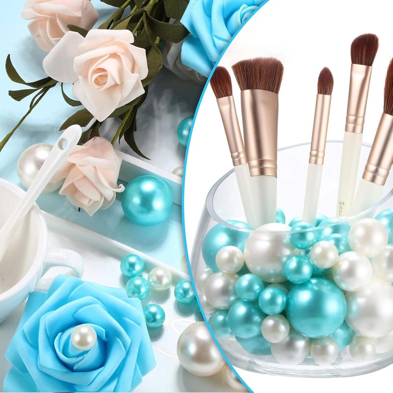 Luerbi 150 PCS Pearl for Vase Filler Pearls Bead with 8000 PCS Transparent Water Gels No Hole Makeup Beads for Brush Holder Assorted Round Faux Pearl Beads for Wedding Home Table Decor, 8/14/20 mm (Sky Blue) - Image 4