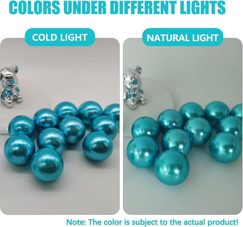 Luerbi 150 PCS Pearl for Vase Filler Pearls Bead with 8000 PCS Transparent Water Gels No Hole Makeup Beads for Brush Holder Assorted Round Faux Pearl Beads for Wedding Home Table Decor, 8/14/20 mm (Sky Blue) - Image 3