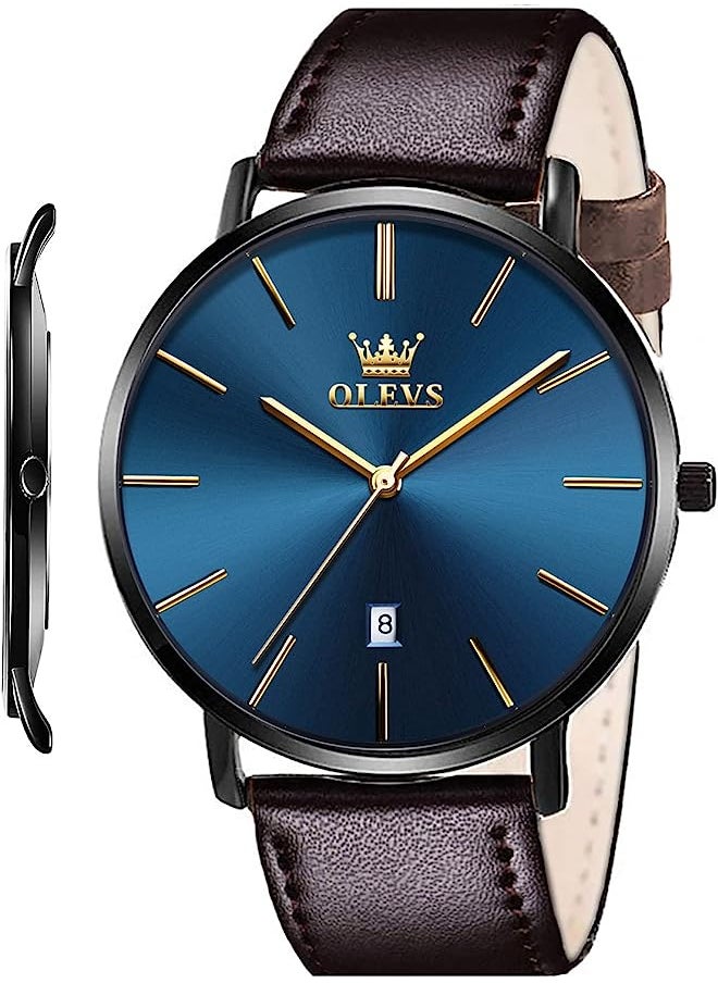 OLEVS - Mens Wrist Watches Ultra Thin 6.5Mm Minimalist Business Dress Waterproof & Date & Leather Strap Slim Watches For Men - Image 1