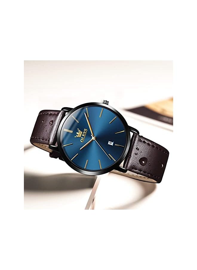 OLEVS - Mens Wrist Watches Ultra Thin 6.5Mm Minimalist Business Dress Waterproof & Date & Leather Strap Slim Watches For Men - Image 1