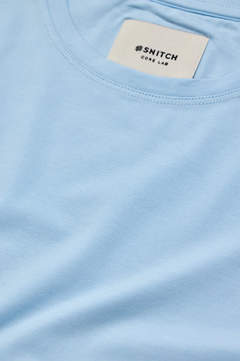 سنيتش Light Blue Solid Half Sleeve Slim Fit Casual T-Shirt