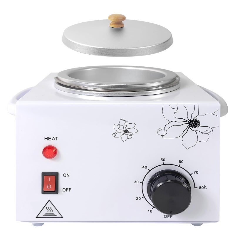 Portable Wax Warmer Machine for Painless Hair Removal Women Men Professional Wax Heater with Adjustable Temperature Set 20pcs Sticks White Single Pot