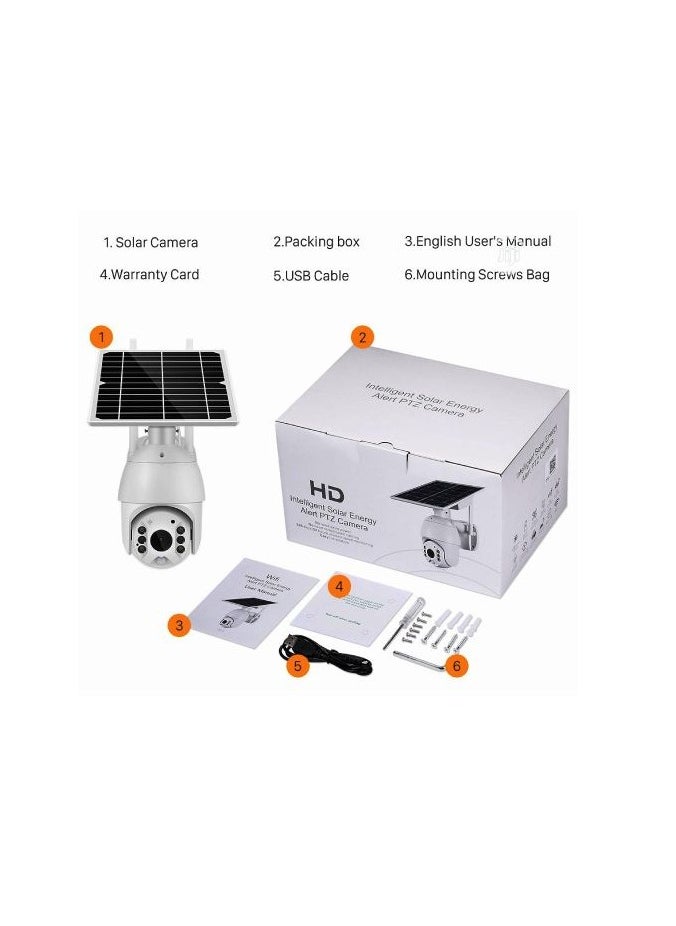 A solar-powered surveillance camera that supports a 4-megapixel data chip with a two-way talk feature