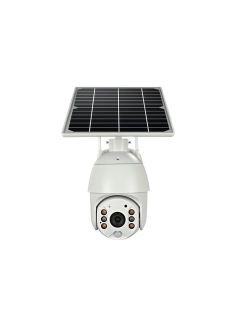 A solar-powered surveillance camera that supports a 4-megapixel data chip with a two-way talk feature