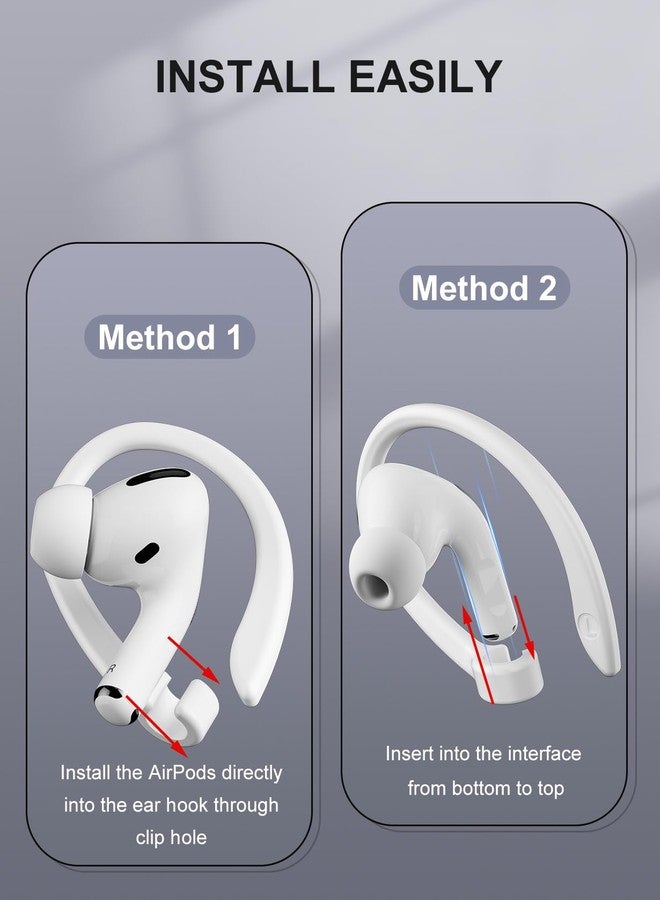 ICARERSPACE 2 Pairs [Middle & Large] Ear Hooks Compatible with AirPods Pro 3, 2, Pro, AirPods 4, 3, 2 & 1, Upgraded Anti Slip Sports Clip Hooks for AirPods 1, 2, 3, 4,Pro, Pro 2 - White - Image 5