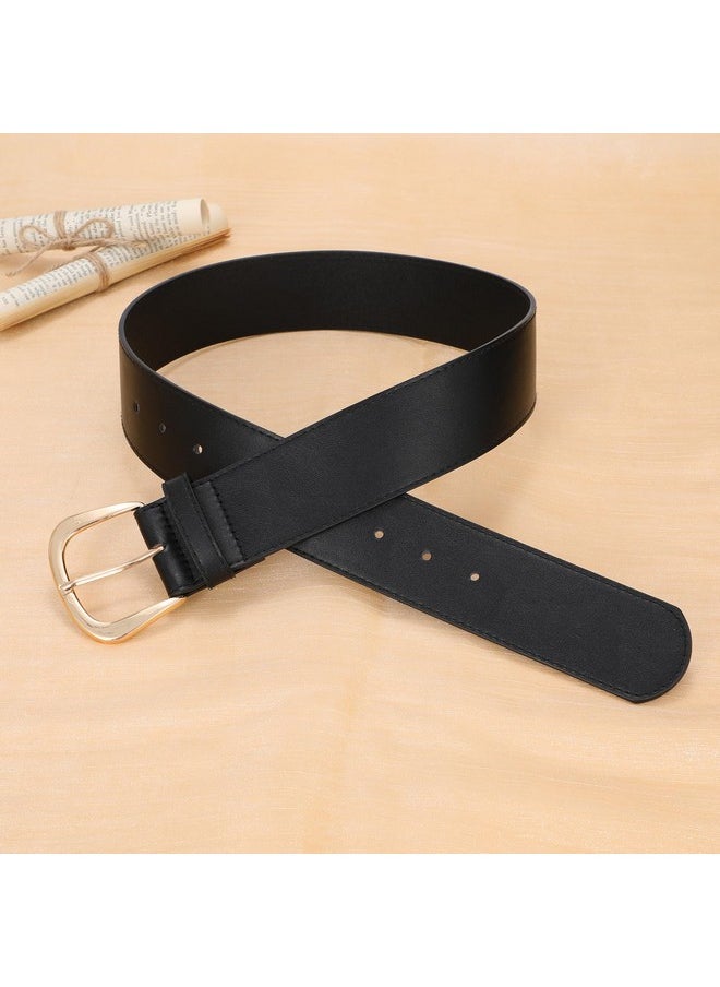 Sansths - Women Wide Leather Waist Belt For Dresses Fashion Ladies Waistband With Gold Buckle,Black - Image 1