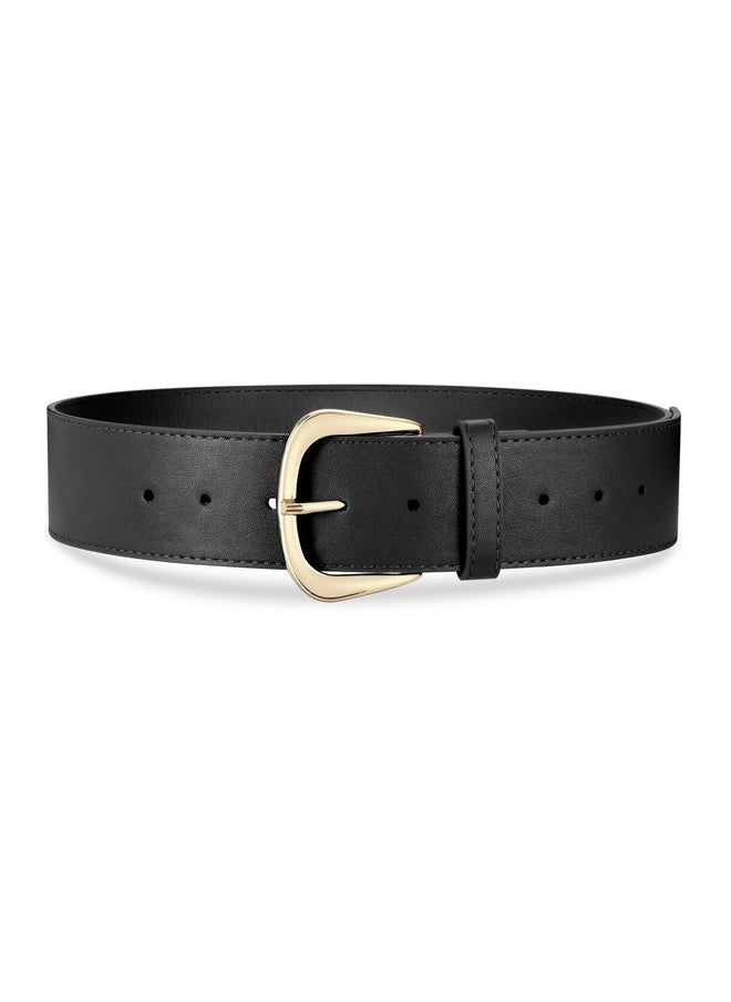 Sansths - Women Wide Leather Waist Belt For Dresses Fashion Ladies Waistband With Gold Buckle,Black - Image 1