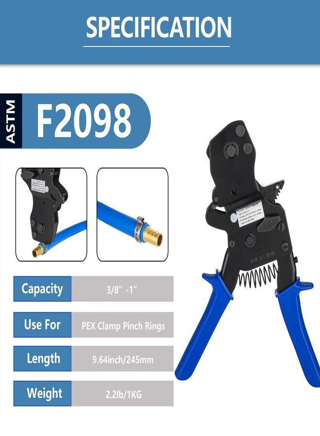 GUOFIS PEX Ratchet Cinch Clamp Tool for Stainless Steel Clamp Rings, One-Hand Ratchet Design Crimper Tool from 3/8", 1/2", 3/4", 5/8" and 1", ASTM2098 - Image 2