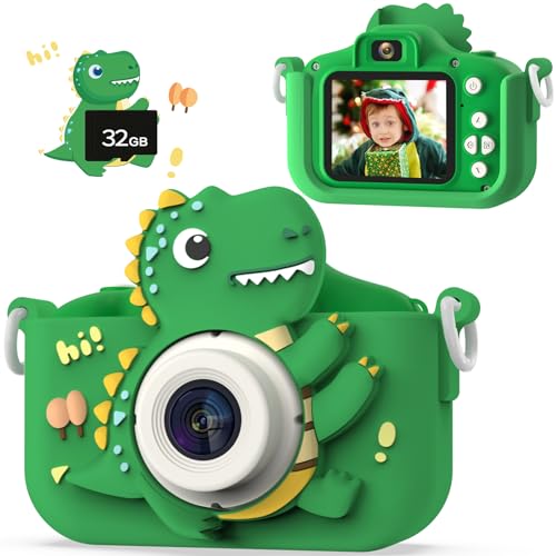 NIDOOT Dinosaur Kids Camera HD Selfie Toddler Camera Christmas Birthday Toys for Boys Girls Age 312 Years Kid Digital Camera with 32GB Card Dinosaur Toys for Kids 3 4 5 6 7 8 Years Old GiftsGreen - Image 1