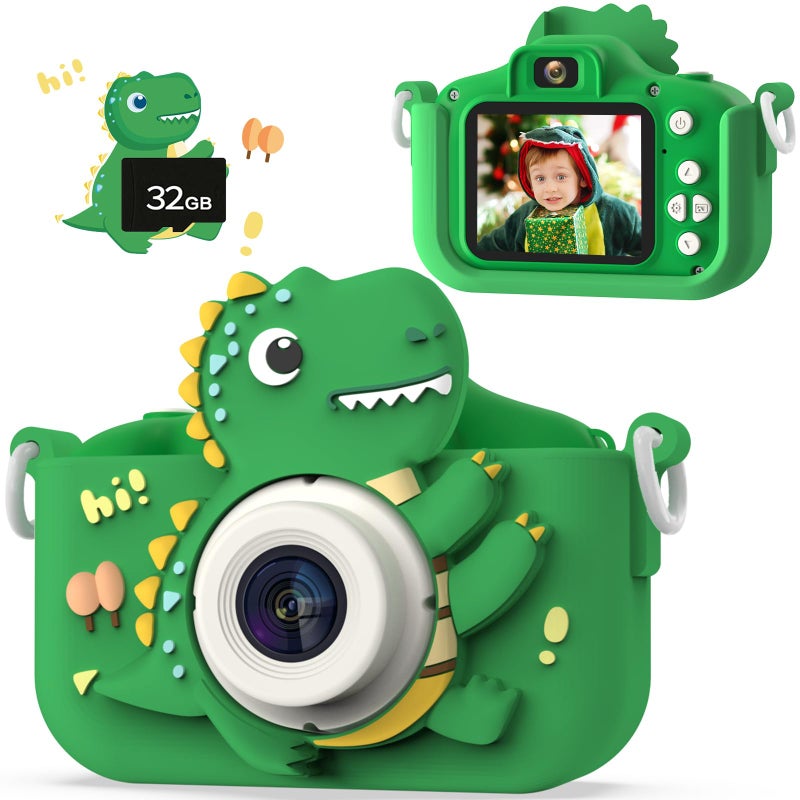 NIDOOT Dinosaur Kids Camera HD Selfie Toddler Camera Christmas Birthday Toys for Boys Girls Age 312 Years Kid Digital Camera with 32GB Card Dinosaur Toys for Kids 3 4 5 6 7 8 Years Old GiftsGreen - Image 4