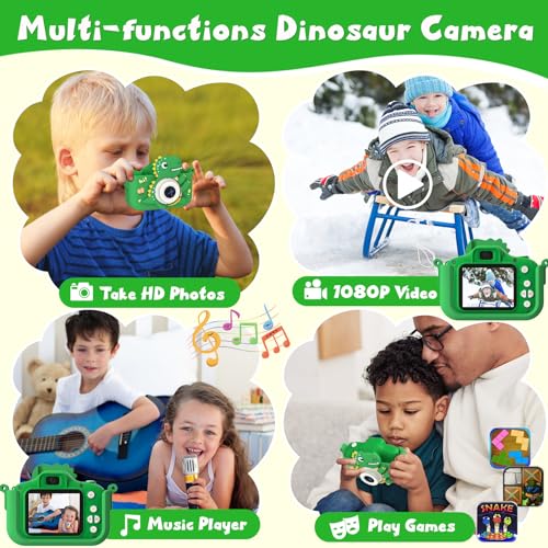 NIDOOT Dinosaur Kids Camera HD Selfie Toddler Camera Christmas Birthday Toys for Boys Girls Age 312 Years Kid Digital Camera with 32GB Card Dinosaur Toys for Kids 3 4 5 6 7 8 Years Old GiftsGreen - Image 5