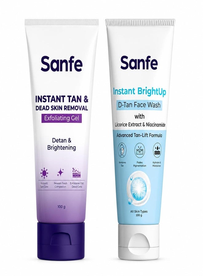 Sanfe Sanf Instant Tan & Dead Skin Removal Exfoliating Gel + Sanfe Instant BrightUp D-Tan Face Wash | Deep Cleansing, Dead Skin Removal & Instant Glow | Face Care Combo | 100g + 100g - Image 1