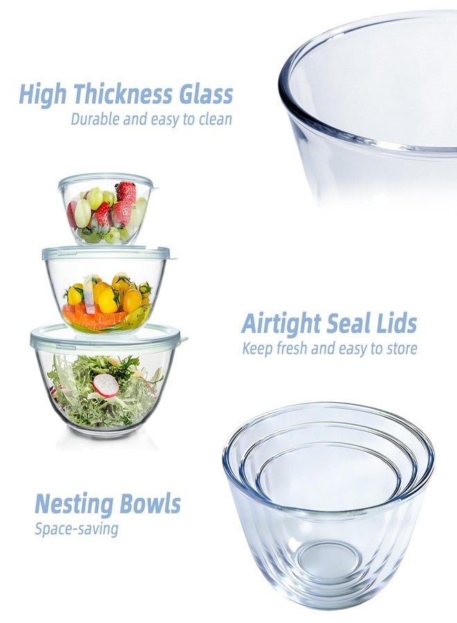 WhiteRhino Glass Mixing Bowls Glass Bowls with Lids Set(4.5QT,2.7QT, 1.1QT),Large Salad Bowls,glass mixing bowl Space-Saving Nesting Storage bowls for Cooking,Baking,Prepping,Dishwasher Safe - Image 3