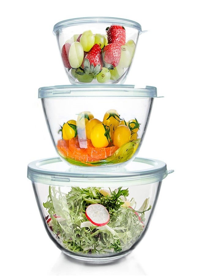 WhiteRhino Glass Mixing Bowls Glass Bowls with Lids Set(4.5QT,2.7QT, 1.1QT),Large Salad Bowls,glass mixing bowl Space-Saving Nesting Storage bowls for Cooking,Baking,Prepping,Dishwasher Safe - Image 1