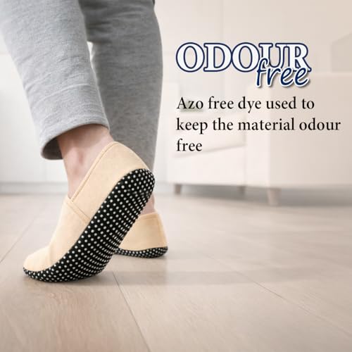 Footmate Ankle Length Slipper Socks For Men & Women - 2 Pair Pack, Cotton Blend House or Floor Socks with Anti-Skid Rubber Grip, Booties For Indoor Use - Cream, (Size - 9 to 11 Feet) - Image 2