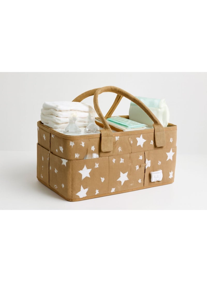 BabyShine Baby Shine Diaper Caddy – Soft Felt Storage Basket for Baby Essentials – Beige with White Stars - Image 2
