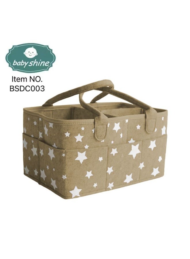 BabyShine Baby Shine Diaper Caddy – Soft Felt Storage Basket for Baby Essentials – Beige with White Stars - Image 1