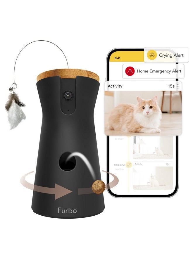 فيربو كاميرا Furbo 360° للقطط - فتح الكاميرا وميزات ذكية مع باقة مدفوعة: تنبيهات أمان منزلي وسلامة الحيوانات الأليفة، موزع مكافآت دوار مع مكبر صوت، كاميرا ذكية مع تطبيق هاتف (يتطلب اشتراكًا، الحد الأدنى 3 أشهر) - Image 1