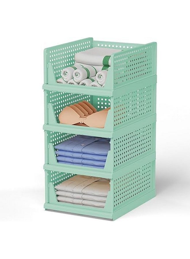 JEYANG Foldable Plastic Wardrobe Organizer - Stackable Storage Solution for Clothes, Ideal for Bathroom, Kitchen, and Bedroom Use (Pack of 12, Green) - Image 1