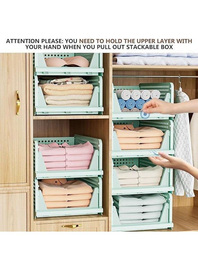 JEYANG Foldable Plastic Wardrobe Organizer - Stackable Storage Solution for Clothes, Ideal for Bathroom, Kitchen, and Bedroom Use (Pack of 12, Green) - Image 5