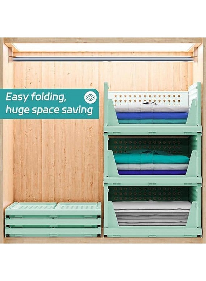 JEYANG Foldable Plastic Wardrobe Organizer - Stackable Storage Solution for Clothes, Ideal for Bathroom, Kitchen, and Bedroom Use (Pack of 12, Green) - Image 4