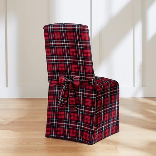 SureFit Cove Cotton Canvas Long Dining Room Chair Covers Dining Chair Cover with 17 Inch Long Skirt and Corner Pleats Removable and Machine Washable Set of 2 Dining Chair Covers Plaid - Image 3