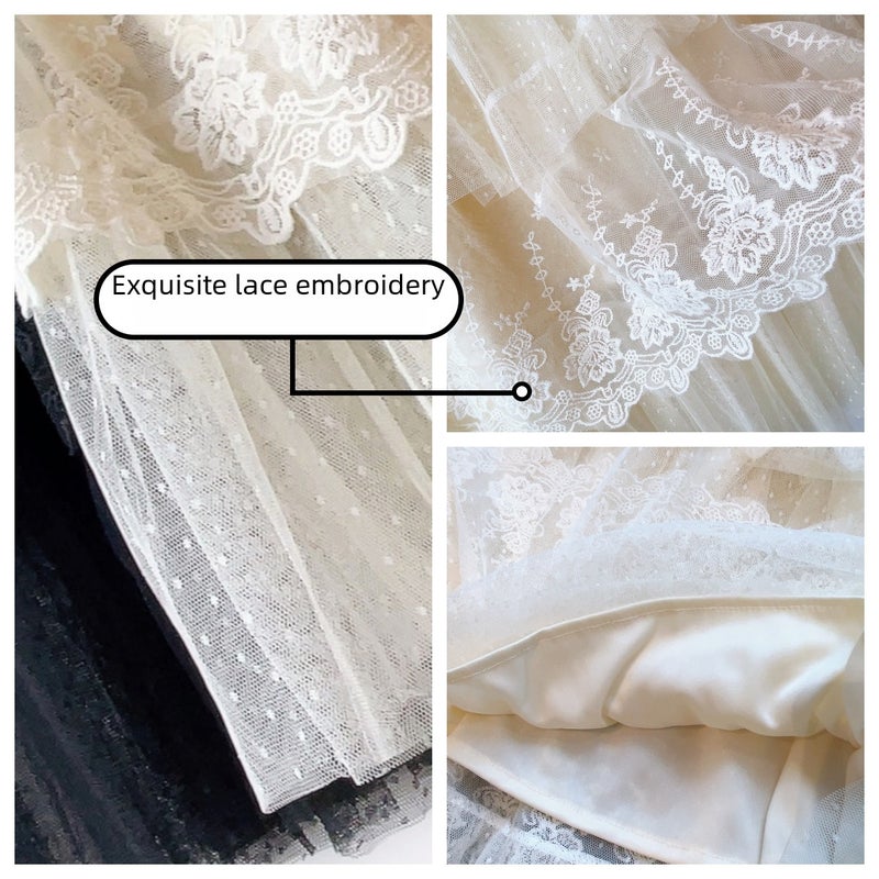 2024 Summer Lace Patchwork Fairy Tulle Skirt Black  - Image 4