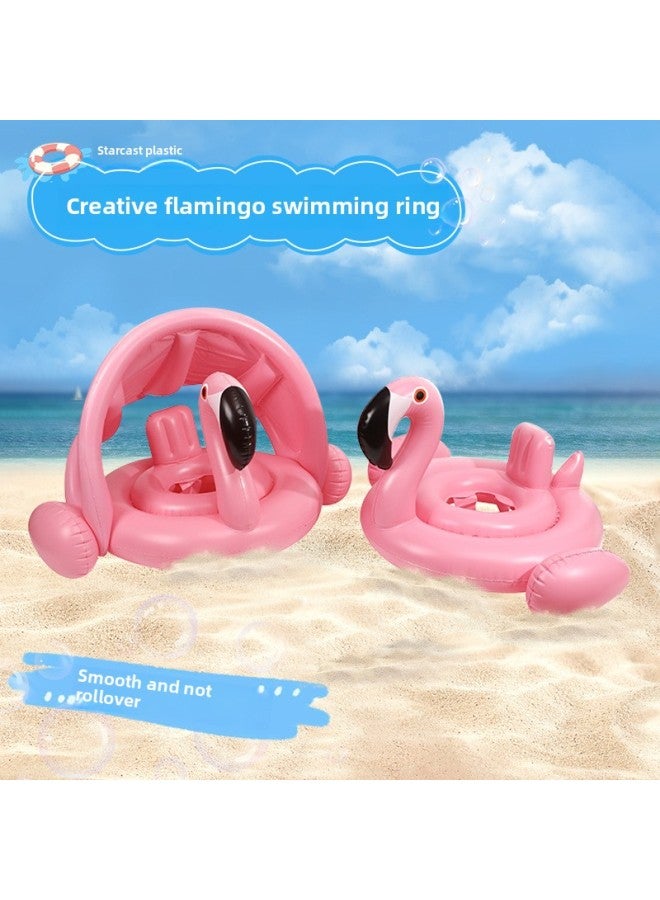 Generic Children's Swimming Ring Summer Water Supplies Sunshade Flamingo Swimming Seat Ring Sunscreen Seat Ring Pvc Inflatable Swimming Ring-Inside Diameter After Inflation:Cross Bottom With Puffy Swan Seat - Image 2