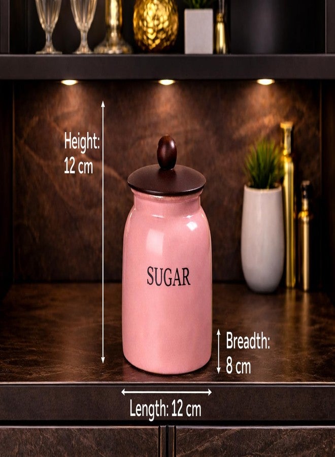 De Casa Decor طقم علب شاي وسكر معدنية من دي كاسا ديكور بأغطية خشبية، بني ووردي، طقم من قطعتين - Image 4