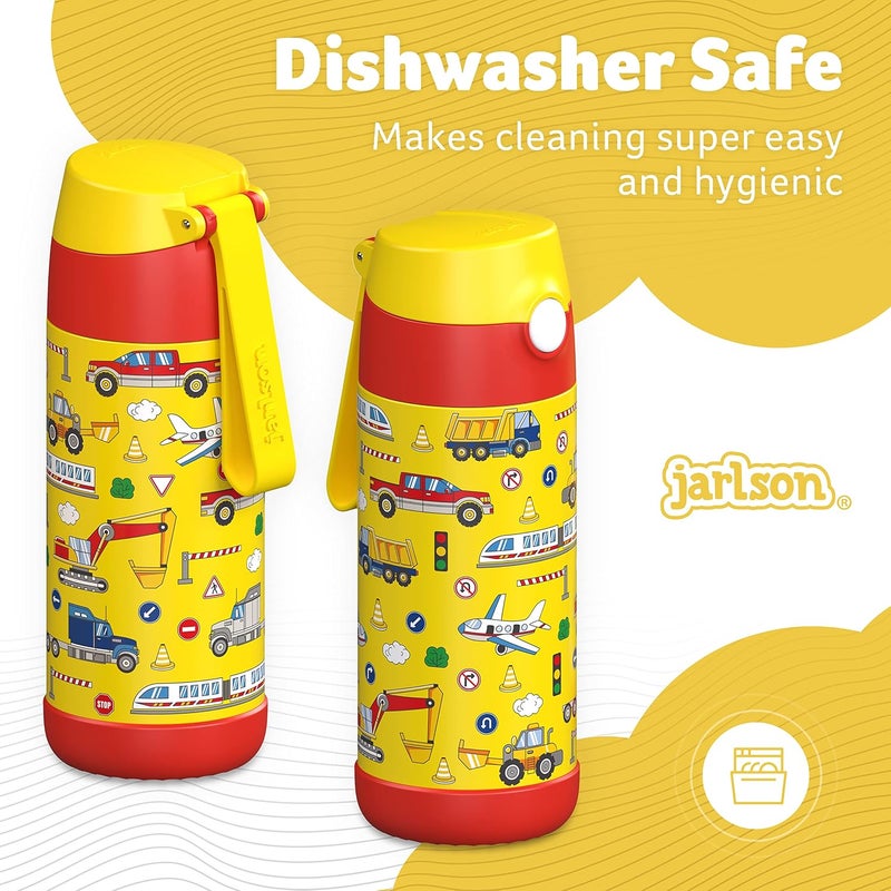 Jarlson قارورة مياه أطفال جارلسون® شارلي [12 أونصة] - قارورة ترمس فولاذية مقاومة للصدأ مع قشة - قارورة مياه معزولة مقاومة للانسكاب للمدرسة والرياضة - كوب ترمس للأولاد والبنات (مركبات) - Image 4