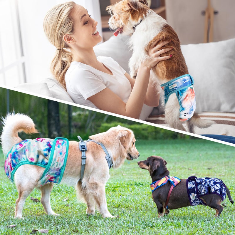 Langsprit Washable Female Dog Diapers (3 Pack) - No Leak Reusable Diapers for Doggy Female in Period - Highly Absorbent Dog Heat Panties with Adjustable Snaps Colourful S Size - Image 4