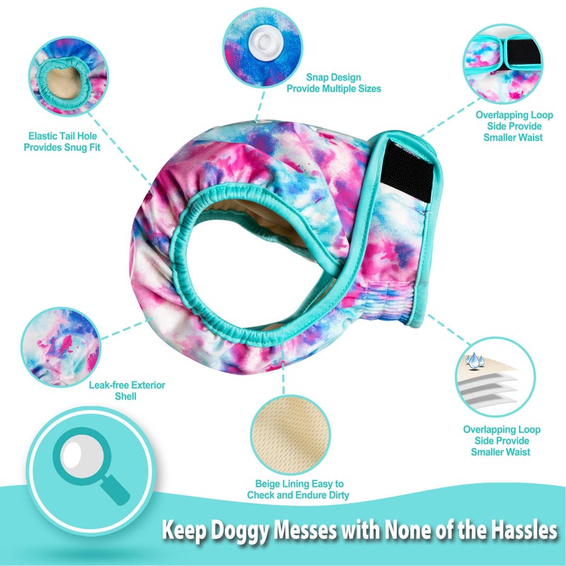 Langsprit Washable Female Dog Diapers (3 Pack) - No Leak Reusable Diapers for Doggy Female in Period - Highly Absorbent Dog Heat Panties with Adjustable Snaps Colourful S Size - Image 3