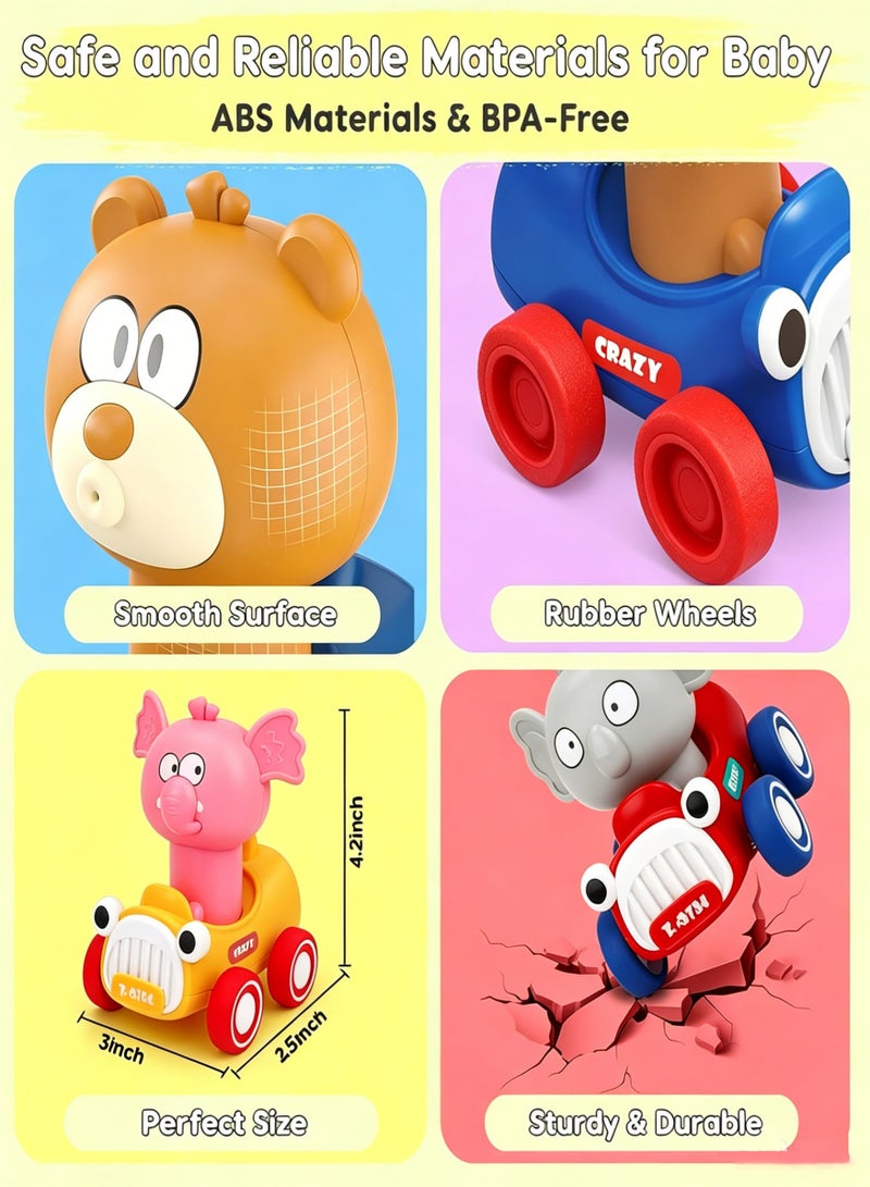 Amanli 4 Pcs Press to Go Car Toys for Toddlers 1-3, Animal Racing Cars Infant Baby Toys 6-9-12-18 Months, Cars Toys for 1 2 Year Old Boy Girl Gifts, One 1st First Year Old Boy Girl Birthday Gifts(Multicolour) - Image 2