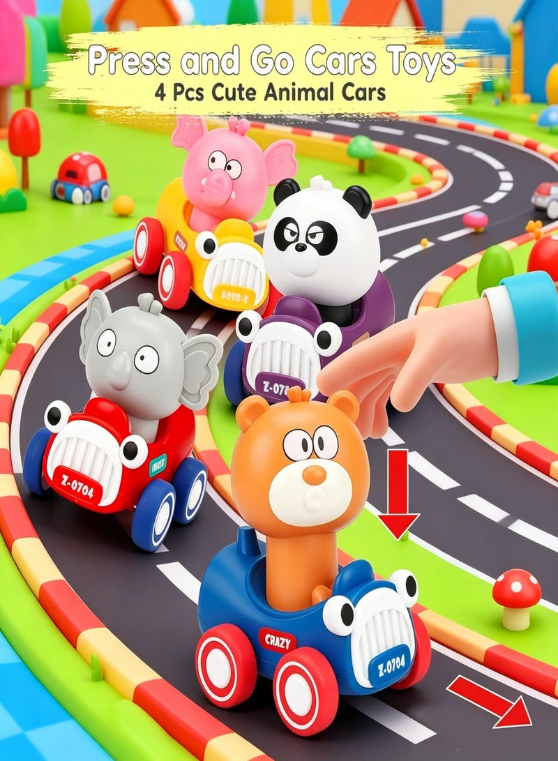Amanli 4 Pcs Press to Go Car Toys for Toddlers 1-3, Animal Racing Cars Infant Baby Toys 6-9-12-18 Months, Cars Toys for 1 2 Year Old Boy Girl Gifts, One 1st First Year Old Boy Girl Birthday Gifts(Multicolour) - Image 4