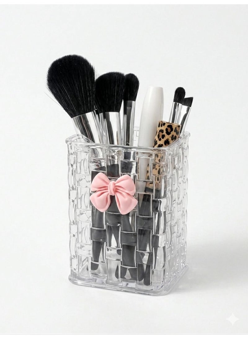 Clear Acrylic Makeup Brush Holder – Stylish Cosmetic Organizer – Storage Box for Brushes and Accessories – Suitable for Vanity and Bathroom - Image 1
