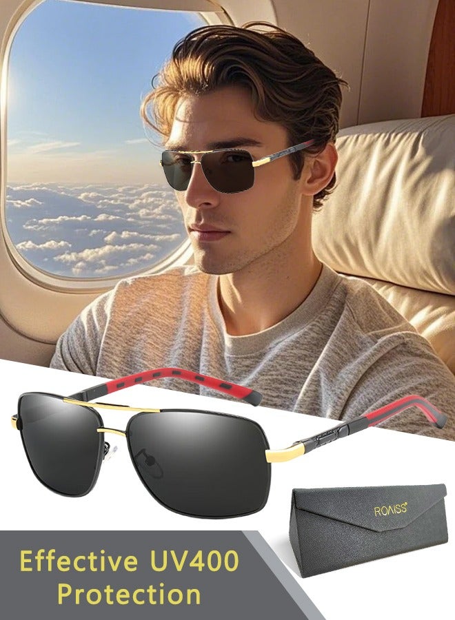 roaiss Men's Polarized Rectangular Sunglasses UV400 Protection Sun Glasses with Metal Frame Fashion Anti-Glare Eyewear for Men Driving Fishing Traveling 65mm  - Image 1