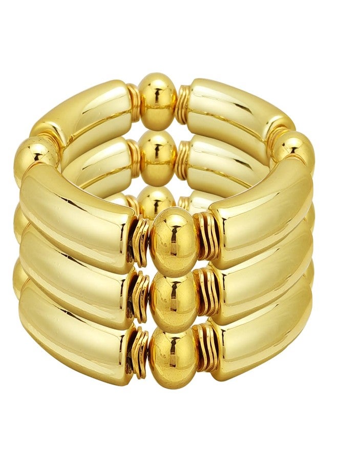 YBMYCM 3-4PCS Bamboo Tube Bangles Bracelet for Women Colorful Beads Elastic Bracelets Acrylic Chunky Bracelets for Women - Image 1