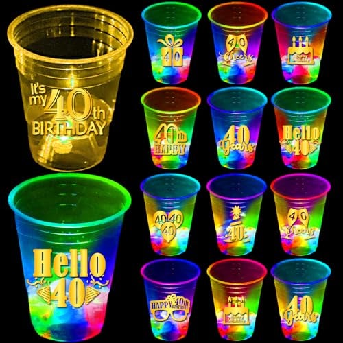 mishunyus 40th Birthday Party Cups 24 Pack  Plastic Drinking Cups with Gold Foil Prints Table Decorations Centerpiece Supplies for 40 Year Old Anniversary 16 oz