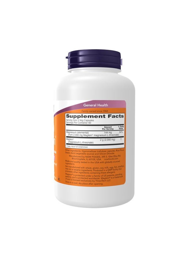 now Supplements Magtein, Magnesium L-Threonate, Cognitive Support*, 180 Veg Capsules - Image 2