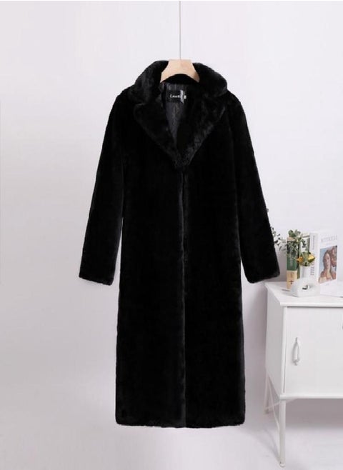 Women Contrast Color Mink Faux Fur Coat Turn Down Collar Winter Fur Lady Long Coat