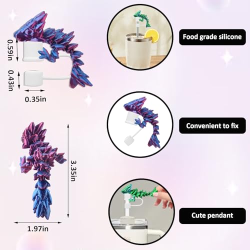 Habbiful 2 PCS Dragon Straw Toppers for Stanley Cups Silicone 3D Printed Dragon Straw Covers Compatible with Stanley 30 & 40oz Cup Accessories for Gifts Birthday Party Decoration - Image 2