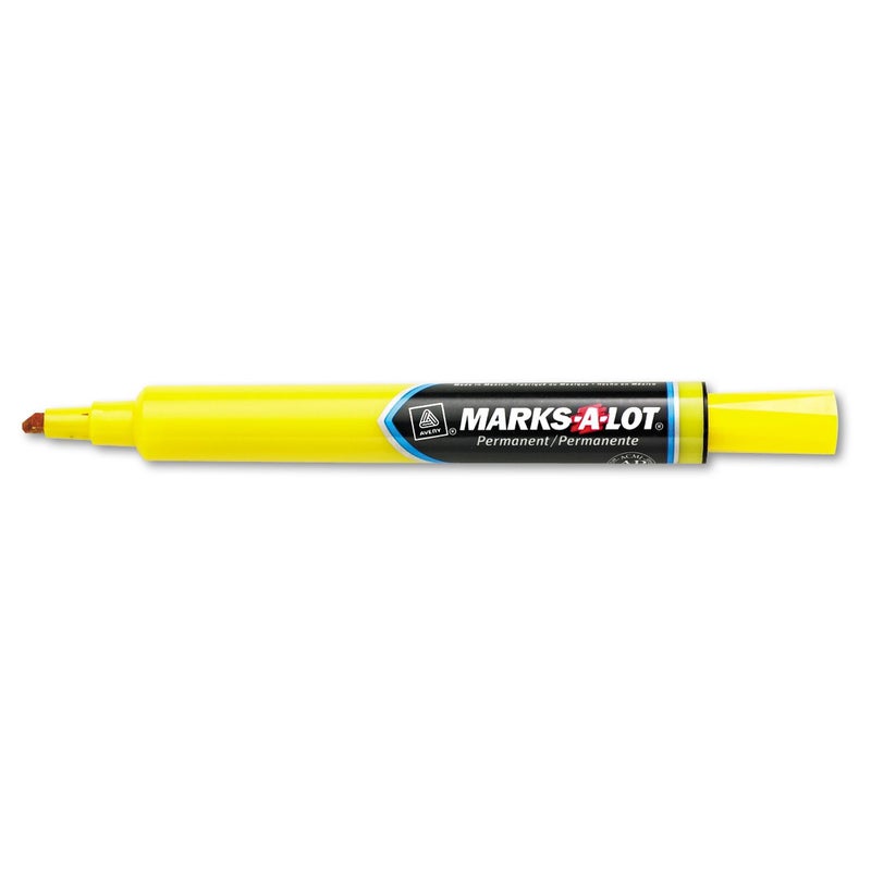 AVERY Marks A Lot Permanent Markers, Chisel Tip, Large Desk-Style Size, 12 Yellow Markers (08882) - Image 1